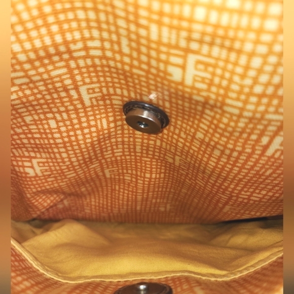 Vintage Fossil Key-Per PVC Coated Orange Canvas Crossbody Bag 11"X10.5" - Picture 3 of 10